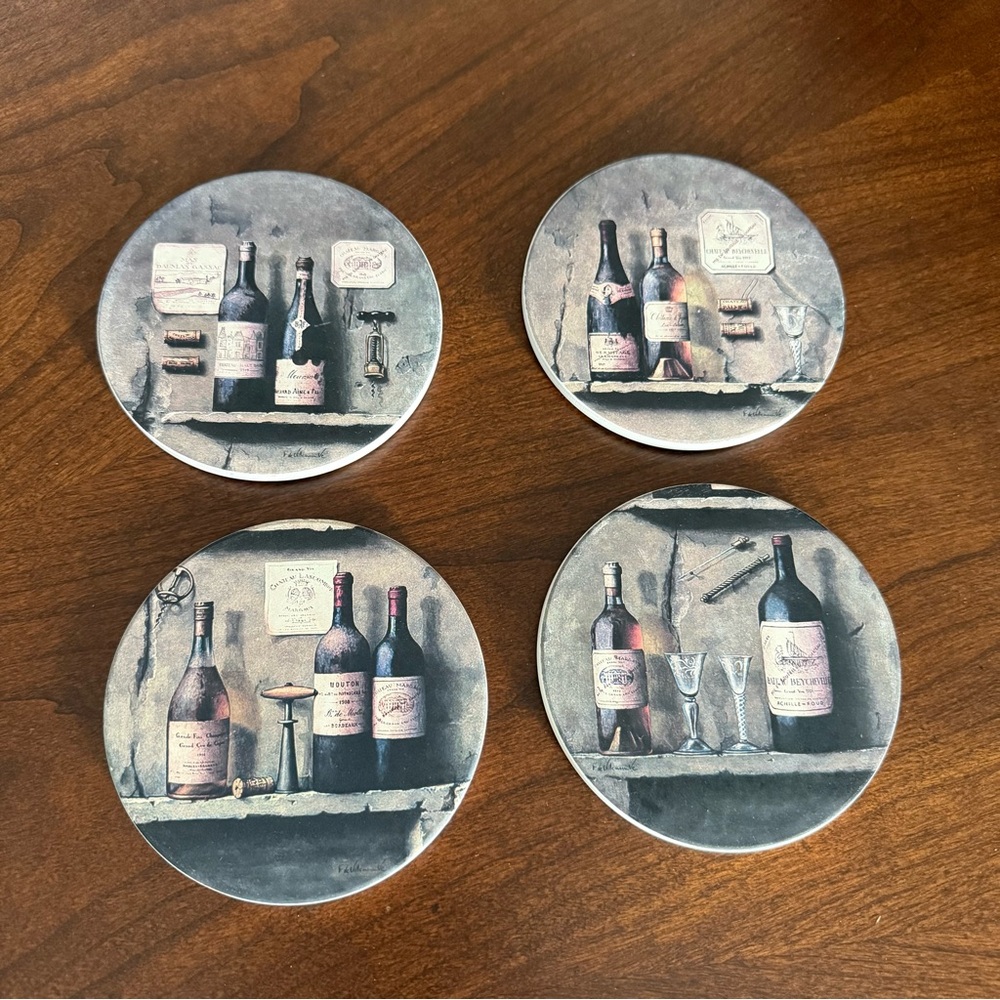 Set of 4 Coaster Stone Coasters Grey Wine Theme